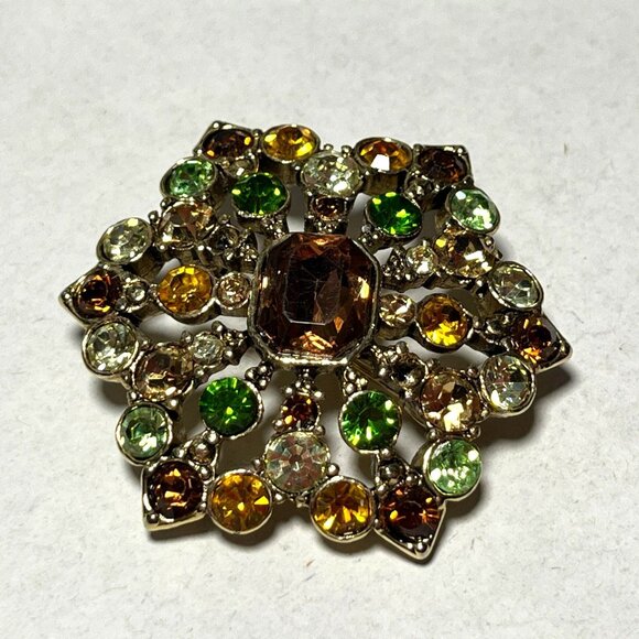 Vintage Liz Claiborne Green Brown Rhinestones Lapel Pin Brooch - Picture 1 of 5